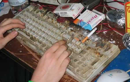 cigarette-cooked CRT / desktop era keyboard
