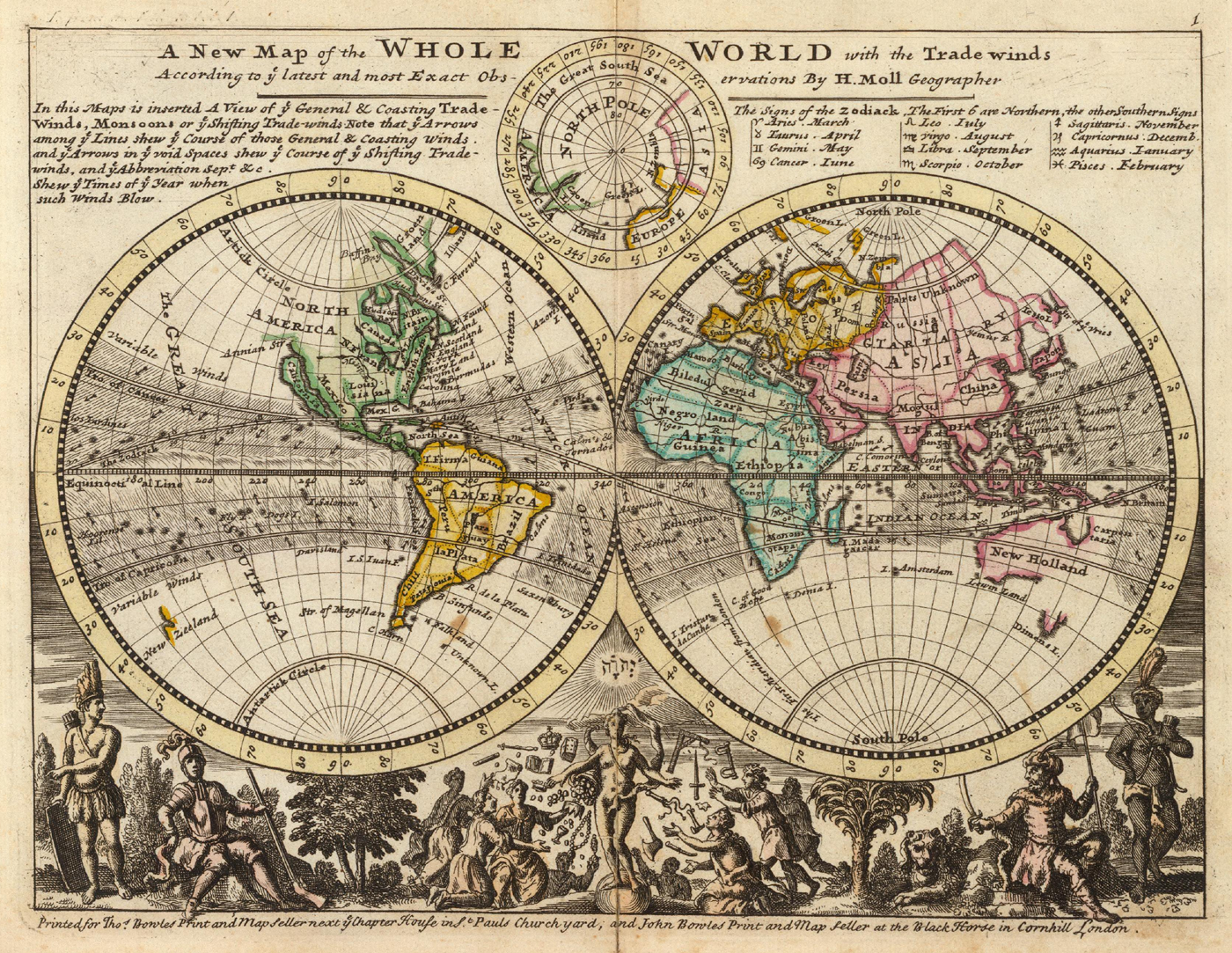 Herman Moll: A new map of the whole world with the trade winds, in: Atlas minor, 3rd ed., London 1736